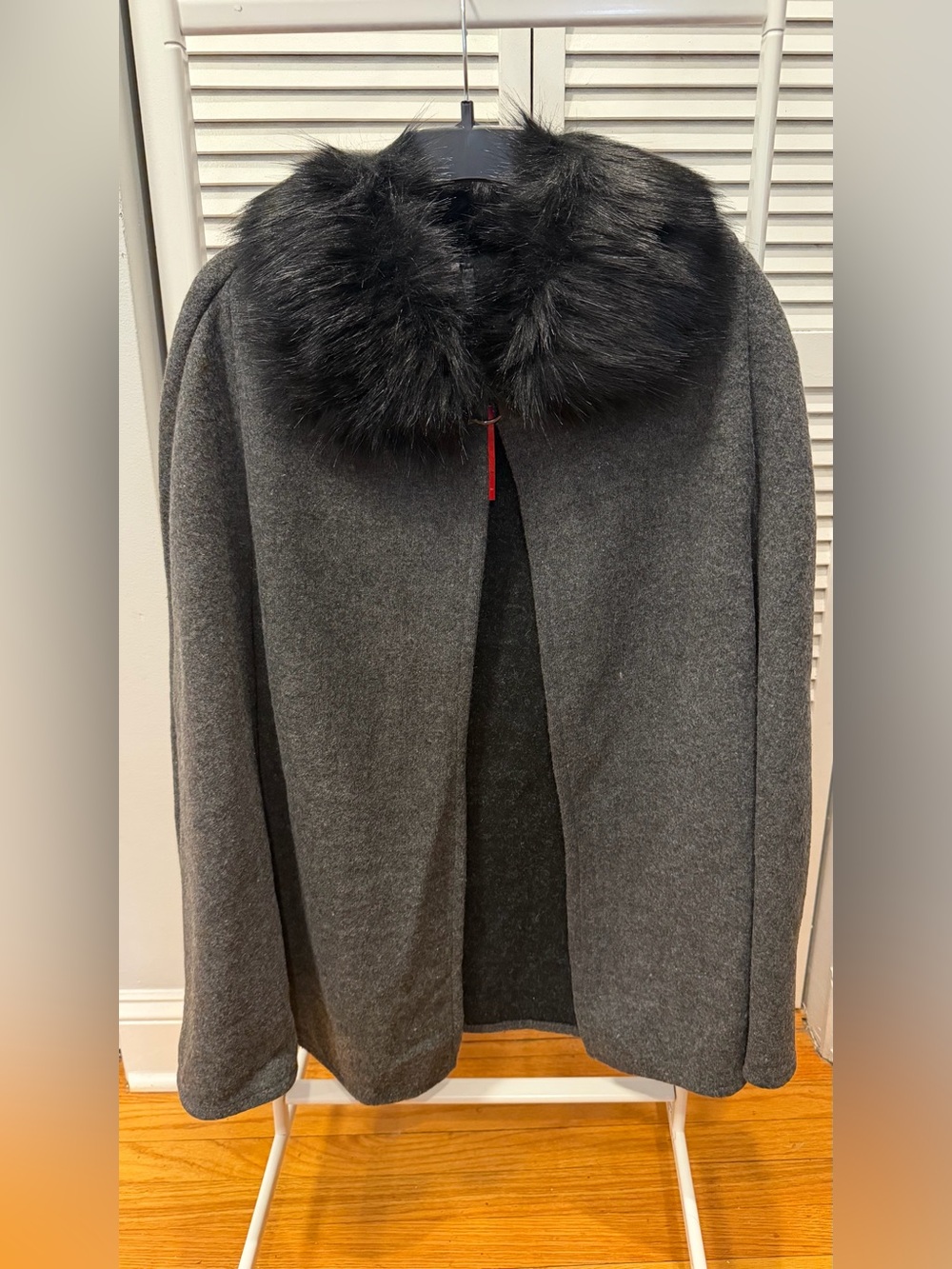 Kelly & Katie Faux Fur Collar Poncho Cape Coat